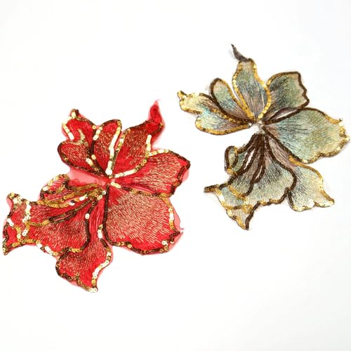 2 Stück goldene rote Blumen-Aufnäher für Kleidung, DIY, Strass, Pailletten, zum Aufnähen, Stickerei-Applikationen, Parche Ropa 2 Stück goldene rote Blumen-Aufnäher für Kleidung, DIY, Strass, Pailletten, zum Aufnähen, Stickerei-Applikationen, Parche Ropa von G-RUI