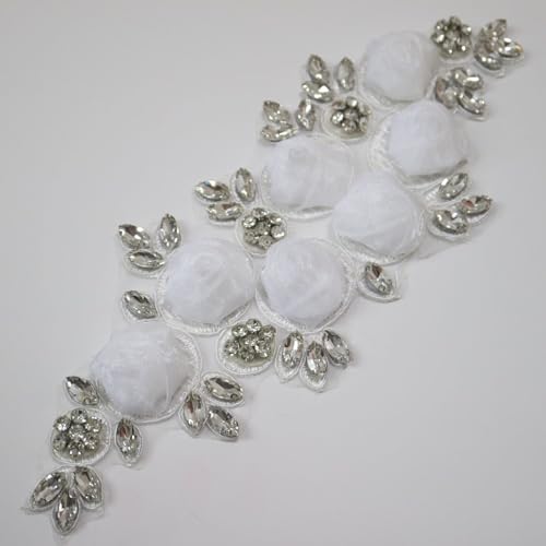 G-RUI 1 x Rosenblüten-Stickerei, Spitzenapplikation für Hochzeitskleider, Strassapplikationen, Stickerei, Spitze, Parches Ropa... (gebrochenes Weiß) von G-RUI