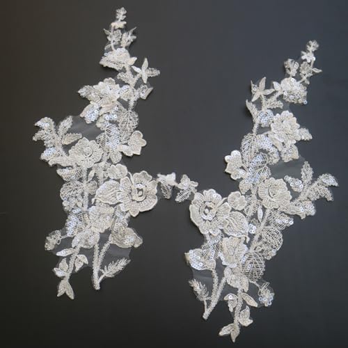G-RUI 2 Stück/Paar weiße Blumen Pailletten Stickerei Spitze Applikationen für Hochzeitskleider Strass Applikation Patches Stickerei Spitze Parches Ropa G-RUI 2 Stück/Paar weiße Blumen Pailletten Stickerei Spitze Applikationen für Hochzeitskleider Strass Applikation Patches Stickerei Spitze Parches Ropa von G-RUI