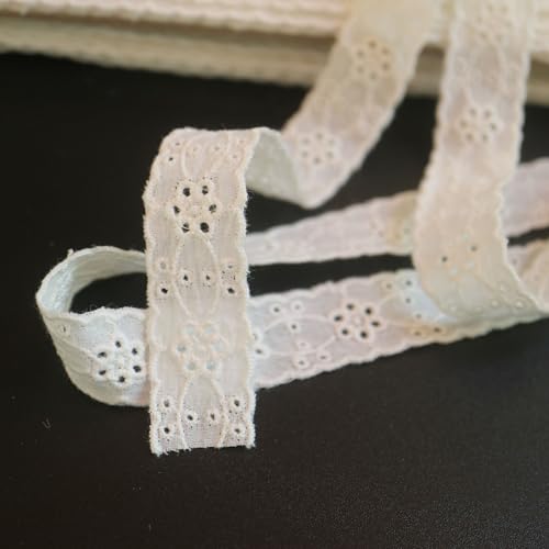 G-RUI 4,5 m elfenbeinfarbene weiße bestickte Blumen-Baumwoll-Spitzenborte für Kleidung, Nähen, Spitzenbesätze, Bänder für Kleider, Bastelzubehör, Verzierungen von G-RUI