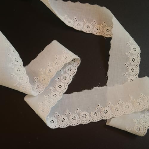G-RUI 4,5 m x 4 cm elfenbeinfarbene weiße bestickte Blumen-Baumwoll-Spitzenborte für Kleidung, Nähen, Spitzenbesätze, Bänder für Kleider, Bastelzubehör, Verzierungen von G-RUI