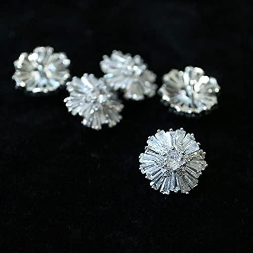 G-RUI 5 Stück Luxus Kristall Knöpfe für Kleidung Zirkonia Metall Schaft Knopf für Mantel Dekorative CZ Nähen Knöpfe für Hemden (CX-019-Silber) von G-RUI