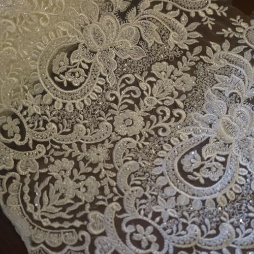 G-RUI 53,1 cm x 91,7 cm elfenbeinfarbene weiße luxuriöse Perlenstickerei Blume Spitze Applikationen für Hochzeitskleider Strass Applikation Patches Stickerei Spitze Parches ropa von G-RUI