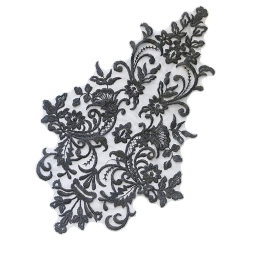 G-RUI Blumenapplikationen für Hochzeitskleider, bestickt, Blumenapplikationen für Brautkleider, bestickte Blumenapplikationen für Brautkleid, mehrfarbig, 24,9 x 39,9 cm, Weiß / Schwarz von G-RUI