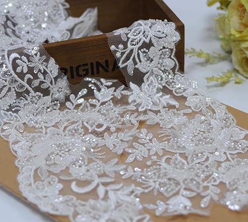 G-RUI P3261A Blumen-Pailletten, Perlenstickerei-Applikationen für Hochzeitskleider, Spitzenborte, Applikationen, Flicken, Stickerei, Spitze, Parches Ropa, gebrochenes Weiß von G-RUI