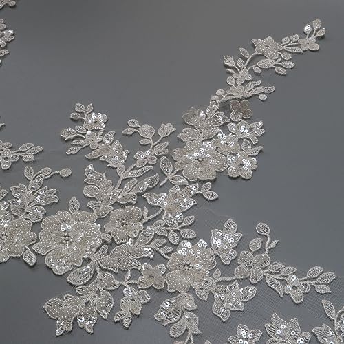 G-RUI P3265 luxuriöse Spitzenapplikation mit Perlen für Hochzeitskleider, Strass, Spitze, Applikation, Patch, Stickerei, Spitzenparches von G-RUI