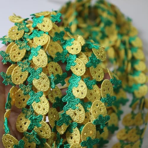 G-RUI Spitzenband mit bunten Früchten, Stickerei, für Kleidung, Dekoration, DIY, Bekleidung, Verzierung, Applikation (12 m, gelbe Erdbeere) von G-RUI