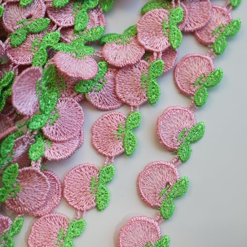 G-RUI Spitzenband mit bunten Früchten, Stickerei, für Kleidung, Dekoration, DIY, Bekleidung, Verzierung, Applikation (12 m, rosa Apfel) von G-RUI