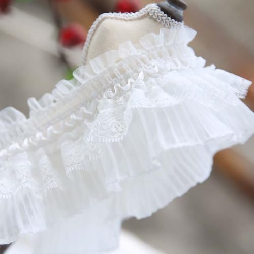 G-RUI Spitzenborte für Hochzeitskleider, 2-lagig, bestickt, mit elastischem Rüschenrand, Spitzenborte und Bänder für Kleider, Bastelzubehör, Verzierungen, Elfenbeinweiß, 2 m von G-RUI