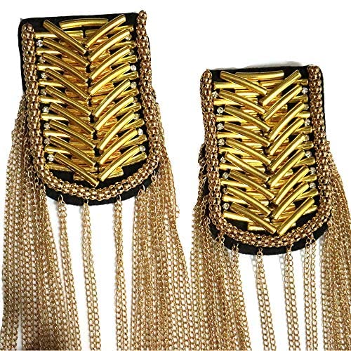 Schulterklappen mit goldenen Quasten und Perlen, für Kleidung, DIY, Punk-Abzeichen, Schulter-Applikationen, 2 Stück von G-RUI