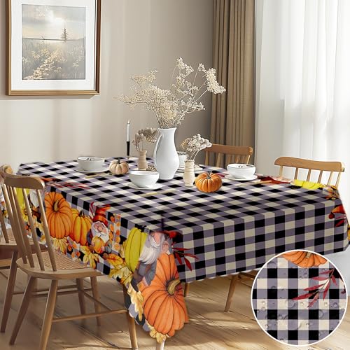 G-dake Abwaschbare Herbstliche Tischdecke, Gitter Kürbis Tischdecken Rechteckig, wasserdichte Polyester Tischdecke für Zuhause, Küche, Esszimmer, Party, Herbst/Ernte/Thanksgiving(150 x 220 cm) von G-dake