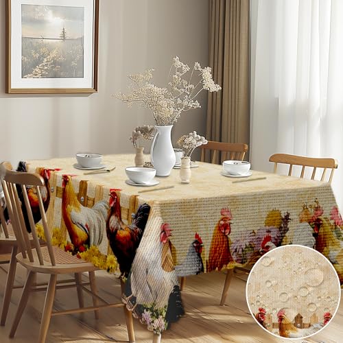 G-dake Herbstliche Tischdecke, Retro-Huhn Abwaschbar Rechteckig Tischdecke für Draußen, Wasserdichtes Polyester Tischdecken für Draußen Küche, Esstisch, Parteien Outdoor Herbst(110x140cm) von G-dake