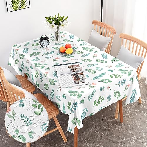 G-dake Tischdecke Abwaschbar Rechteckig, Wasserdicht Eucalyptus Blatt&Blumen Tischtuch Polyester Fleckschutz Garten Tischdecken für Draußen Küche Party Deko (110x140cm) von G-dake