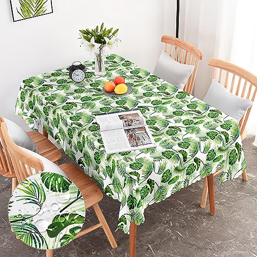 G-dake Tischdecke Abwaschbar Rechteckig,Wasserdicht Grün Tropische Palmblätter Tischtuch Polyester Fleckschutz Garten Tischdecken für Draußen Küche Party Deko(110x140cm) von G-dake