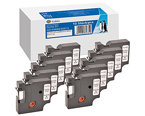 10x G&G Schriftband Kompatibel zu Dymo D1 Etikettenband 40913/S0720680 9mm X 7m Schwarz auf Weiß als Ersatz für Dymo D1 Schriftband 40913/S0720680 für Dymo LabelManager 160 LM280 LM210D LM360D LM420P 10x G&G Schriftband Kompatibel zu Dymo D1 Etikettenband 40913/S0720680 9mm X 7m Schwarz auf Weiß als Ersatz für Dymo D1 Schriftband 40913/S0720680 für Dymo LabelManager 160 LM280 LM210D LM360D LM420P von G&G
