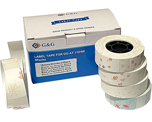 5x G&G Etikettenrollen mit verschiedenen Mustern (je 230 Einzeletiketten á 15 x 30mm) von G&G