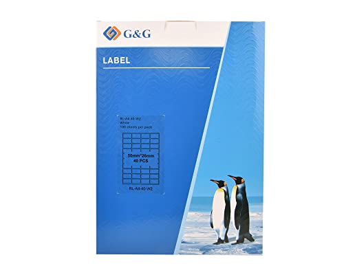 G&G 4000 Universal Etiketten A4 (50 x 26 mm) selbstklebend für Tintenstrahl- und Laserdrucker geeignet von G&G