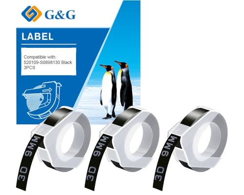 G&G Beschriftungsgerätetiketten, 3xSchwarze 3D Etiketten 9mm x 3m kompatibel mit GG-B90, Dymo Omega und Junior/ersetzt S0847730 Einfach zu verwenden für Haus, Büro,Schule G&G Beschriftungsgerätetiketten, 3xSchwarze 3D Etiketten 9mm x 3m kompatibel mit GG-B90, Dymo Omega und Junior/ersetzt S0847730 Einfach zu verwenden für Haus, Büro,Schule von G&G