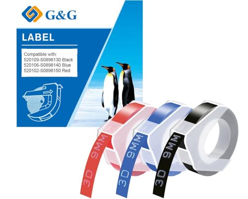 G&G Beschriftungsgerätetiketten, Schwarze/Rot/Blau 3D Etiketten 9mm x 3m kompatibel mit GG-B90, Dymo Omega und Junior/ersetzt S0898130 S0898140 S0898150 Einfach zu verwenden für Haus, Büro,Schule G&G Beschriftungsgerätetiketten, Schwarze/Rot/Blau 3D Etiketten 9mm x 3m kompatibel mit GG-B90, Dymo Omega und Junior/ersetzt S0898130 S0898140 S0898150 Einfach zu verwenden für Haus, Büro,Schule von G&G