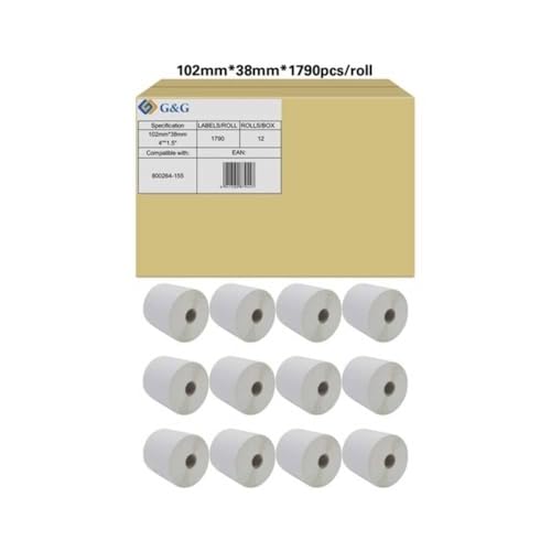 G&G Etiketten kompatibel mit Zebra 800264-155 (12x Rollen a 1.790 Etiketten) Gesamt Etiketten: 21.480/ 102x38mm von G&G