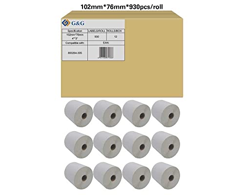 G&G Etiketten kompatibel mit Zebra 800264-305 (12x Rollen a 930 Etiketten) Gesamt Etiketten: 11.160 / 102x76mm von G&G