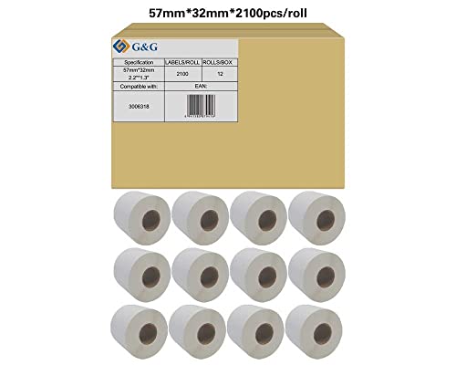 G&G Etiketten kompatibel mit Zebra Z-Select 2000T - 3006318 (12x Rollen a 2.100 Etiketten) Gesamt Etiketten: 25.200 / 57x32mm von G&G
