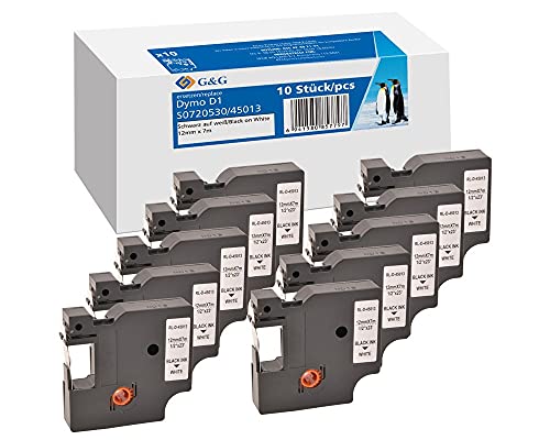 G&G Schriftband Kompatibel 45013 für Dymo D1 45013 S0720530 Etikettenband 12mm x 7m für Dymo LabelManager 160 210D 360D 280 420P 500TS PnP Dymo Labelpoint 250 150 100 200 10x Schwarz auf Weiß G&G Schriftband Kompatibel 45013 für Dymo D1 45013 S0720530 Etikettenband 12mm x 7m für Dymo LabelManager 160 210D 360D 280 420P 500TS PnP Dymo Labelpoint 250 150 100 200 10x Schwarz auf Weiß von G&G