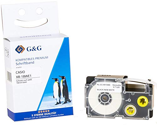 G&G Schriftband ersetzt Casio XR-18WE1 schwarz auf weiß, 18mm x 8m von G&G