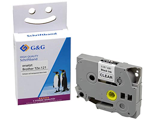 G&G Schriftband kompatibel für Brother P-Touch Tze-121 9mm x 8m Schwarz auf Transparent für Brother P Touch Cube PT-H100LB/R P710BT H105 E110 D400 H110 P300BT E300VP D210 G&G Schriftband kompatibel für Brother P-Touch Tze-121 9mm x 8m Schwarz auf Transparent für Brother P Touch Cube PT-H100LB/R P710BT H105 E110 D400 H110 P300BT E300VP D210 von G&G