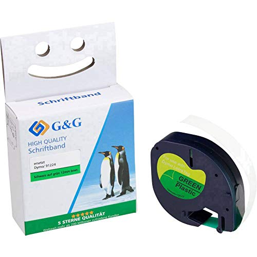 G&G Schriftband kompatibel für Dymo S0721690/ 91224 12mm x 4m, Schwarz auf Grün kompatibel für Dymo Letratag XR LT-100H/LT-100H Etikettendrucker von G&G