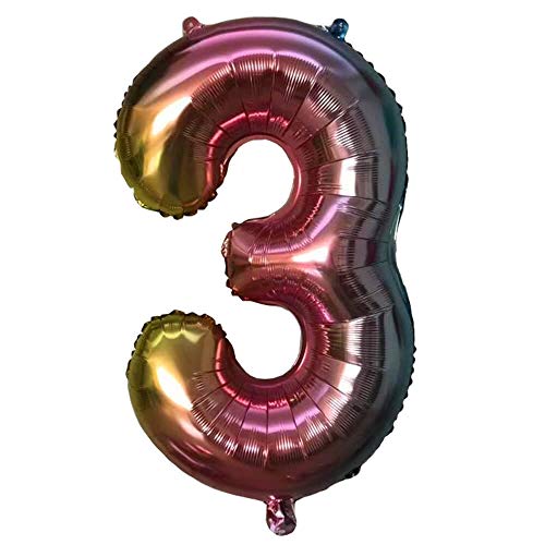 Folienballon mit Farbverlauf Zahl 80cm bunt multi-color Zahlenballon, Luftballon, Geburtstag, Zahl für Helium und Luftfüllung geeignet (Zahl: 3) von G&M GmbH
