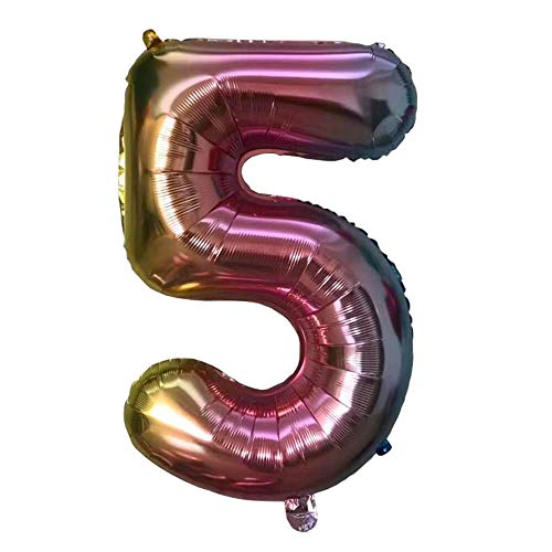Folienballon mit Farbverlauf Zahl 80cm bunt multi-color Zahlenballon, Luftballon, Geburtstag, Zahl für Helium und Luftfüllung geeignet (Zahl: 5) von G&M GmbH