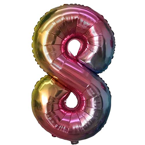 Folienballon mit Farbverlauf Zahl 80cm bunt multi-color Zahlenballon, Luftballon, Geburtstag, Zahl für Helium und Luftfüllung geeignet (Zahl: 8) von G&M GmbH