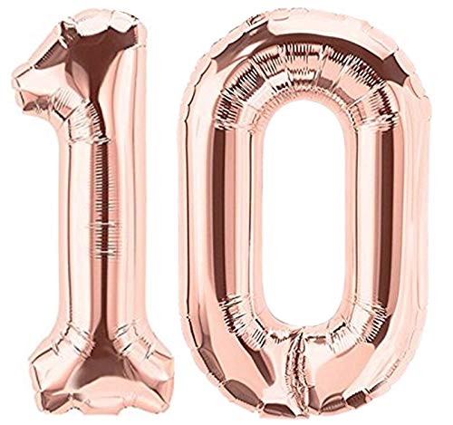 Folienballon Zahl 10 Rosa XL ca. 72 cm hoch - Zahlenballon/Luftballon rosegold für Geburtstagsparty, Jubiläum oder sonstige feierliche Anlässe (Nummer 10) von G&M