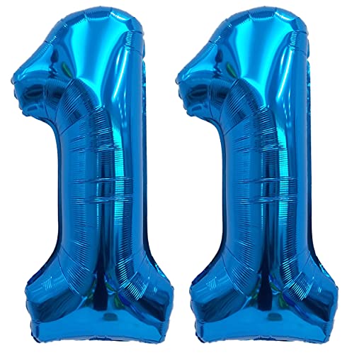 Folienballon Zahl 11 Blau XL ca. 72 cm hoch - Zahlenballon/Luftballon für Geburtstagsparty, Jubiläum oder sonstige feierliche Anlässe (Nummer 11) von G&M
