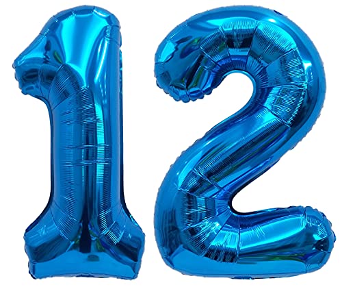 Folienballon Zahl 12 Blau XL ca. 72 cm hoch - Zahlenballon/Luftballon für Geburtstagsparty, Jubiläum oder sonstige feierliche Anlässe (Nummer 12) von G&M