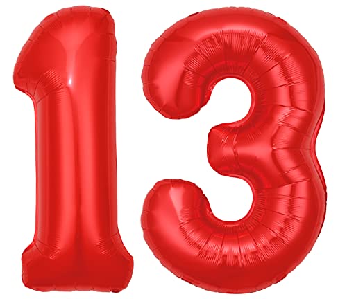 Folienballon Zahl 13 Rot XL ca. 72 cm hoch - Zahlenballon / Luftballon für Geburtstagsparty, Jubiläum oder sonstige feierliche Anlässe (Nummer 13) von G&M