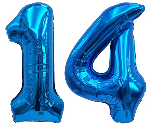 Folienballon Zahl 14 Blau XL ca. 72 cm hoch - Zahlenballon/Luftballon für Geburtstagsparty, Jubiläum oder sonstige feierliche Anlässe (Nummer 14) von G&M