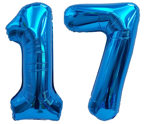 Folienballon Zahl 17 Blau XL ca. 72 cm hoch - Zahlenballon/Luftballon für Geburtstagsparty, Jubiläum oder sonstige feierliche Anlässe (Nummer 17) von G&M