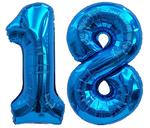 Folienballon Zahl 18 Blau XL ca. 72 cm hoch - Zahlenballon / Luftballon für Geburtstagsparty, Jubiläum oder sonstige feierliche Anlässe (Nummer 18) von G&M