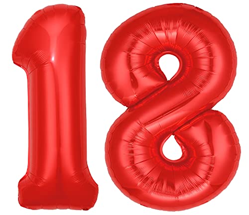 Folienballon Zahl 18 Rot XL ca. 72 cm hoch - Zahlenballon / Luftballon für Geburtstagsparty, Jubiläum oder sonstige feierliche Anlässe (Nummer 18) von G&M