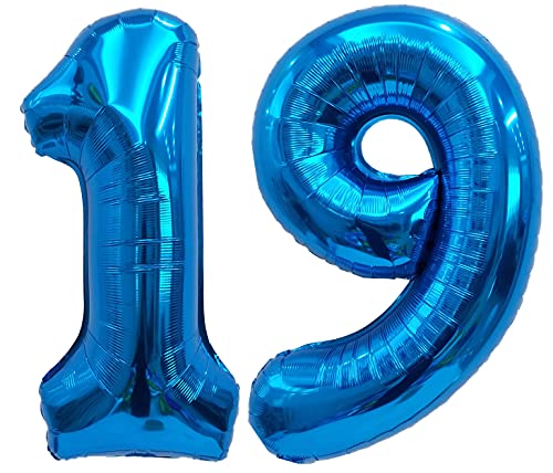 Folienballon Zahl 19 Blau XL ca. 72 cm hoch - Zahlenballon/Luftballon für Geburtstagsparty, Jubiläum oder sonstige feierliche Anlässe (Nummer 19) von G&M