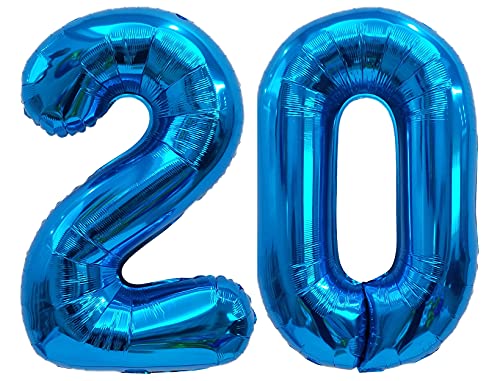 Folienballon Zahl 20 Blau XL ca. 72 cm hoch - Zahlenballon/Luftballon für Geburtstagsparty, Jubiläum oder sonstige feierliche Anlässe (Nummer 20) von G&M