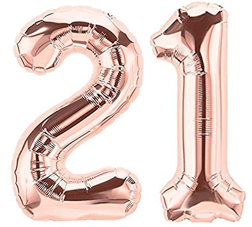 Folienballon Zahl 21 Rosa XL ca. 72 cm hoch - Zahlenballon/Luftballon rosegold für Geburtstagsparty, Jubiläum oder sonstige feierliche Anlässe (Nummer 21) von G&M