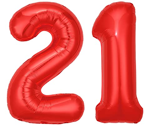 Folienballon Zahl 21 Rot XL ca. 72 cm hoch - Zahlenballon/Luftballon für Geburtstagsparty, Jubiläum oder sonstige feierliche Anlässe (Nummer 21) von G&M