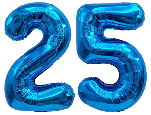 Folienballon Zahl 25 Blau XL ca. 72 cm hoch - Zahlenballon / Luftballon für Geburtstagsparty, Jubiläum oder sonstige feierliche Anlässe (Nummer 25) von G&M