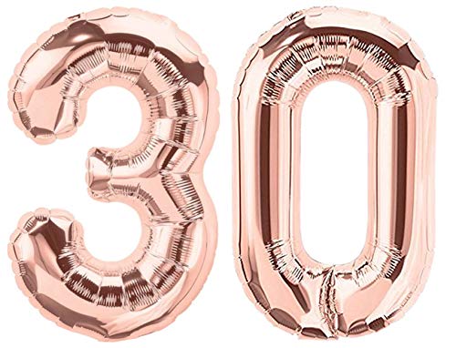 Folienballon Zahl 30 Rosa XL ca. 72 cm hoch - Zahlenballon/Luftballon rosegold für Geburtstagsparty, Jubiläum oder sonstige feierliche Anlässe (Nummer 30) von G&M