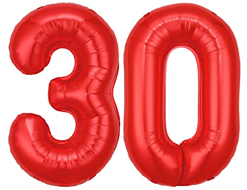G&M Folienballon Zahl 30 Rot XL ca. 72 cm hoch - Zahlenballon / Luftballon für Geburtstagsparty, Jubiläum oder sonstige feierliche Anlässe (Nummer 30) von G&M