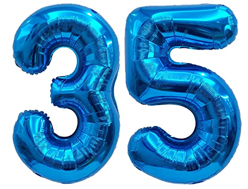 Folienballon Zahl 35 Blau XL ca. 72 cm hoch - Zahlenballon / Luftballon für Geburtstagsparty, Jubiläum oder sonstige feierliche Anlässe (Nummer 35) von G&M