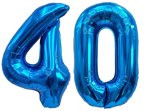 Folienballon Zahl 40 Blau XL ca. 72 cm hoch - Zahlenballon / Luftballon für Geburtstagsparty, Jubiläum oder sonstige feierliche Anlässe (Nummer 40) von G&M